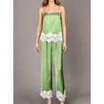 thumbnail image 4 of Women 2 Piece Lace Trim Top and Wide Leg Pants Set Casual Summer Lounge Outfit Green M, 4 of 10