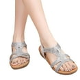 thumbnail image 3 of VBARHMQRT Female Dress Sandals Low Heel Silver Women Shoes Boho Style Flip Flops Beaded Rhinestone Buckle Stretch Heel Elastic Strap Sandals Sandals Women Wedge Dressy Sandals Women Fashion, 3 of 7