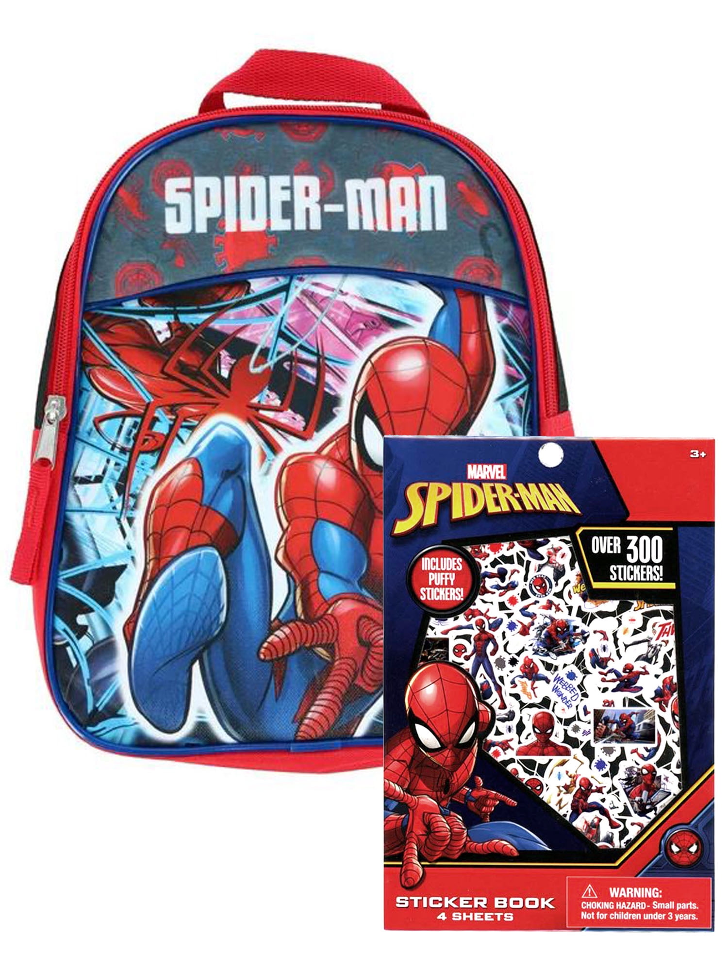 SpiderMan Mini Backpack 11" Black Red w/ Marvel 4Sheet Sticker Book
