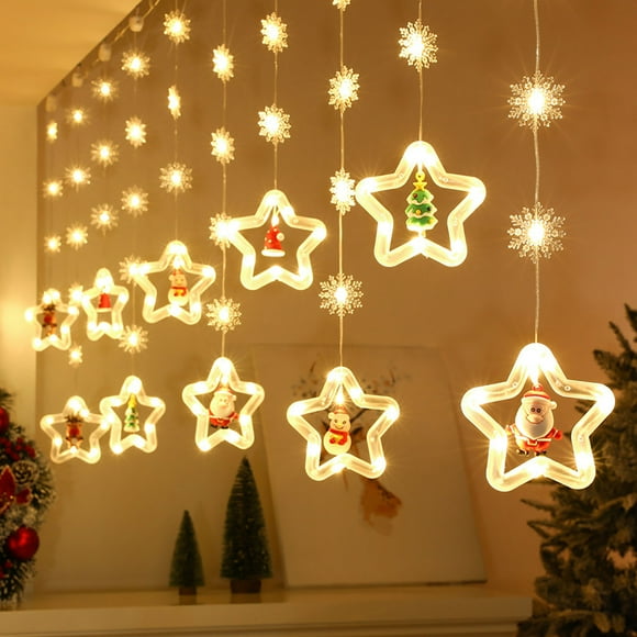 Ganfancp Christmas Decoration Lights Pentagram Curtain Lights Led Lanterns Ice Strip Lights Snowman Santa Claus Lights for Indoor/Outdoor