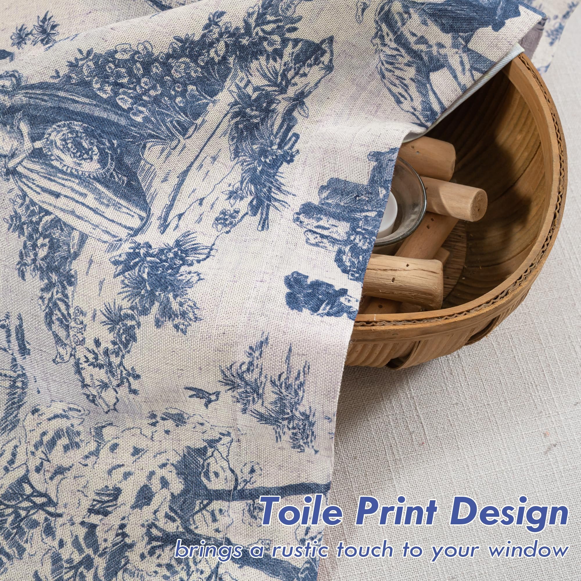 DriftAway Toile Linen Lined Valance Double Layer Thermal Room Darkening Blackout Window Valance Curtain for Kitchen Bathroom Farmhouse French Country Vintage Printed Pattern Single 52 x 18 Inch Navy