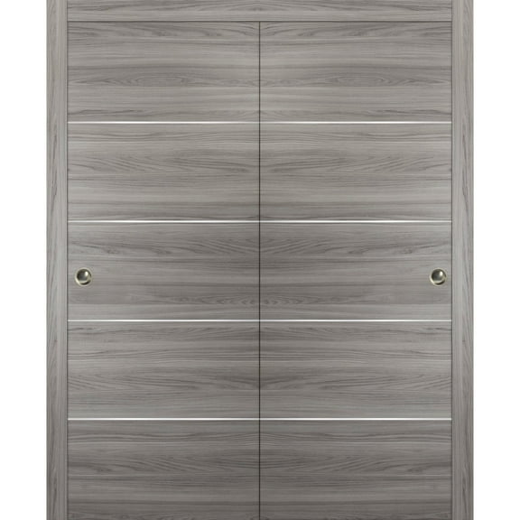 Sliding Closet Bypass Doors with hardware | Planum 0020 Ginger Ash | Sturdy Rails Moldings Trims Hardware Set | Modern Wood Solid Bedroom Wardrobe Doors-36" x 84" (2* 18x84)