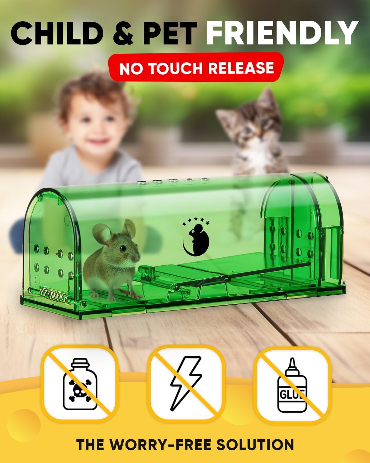Humane Traps No Kill Live Catch and Release 4 Pack - Reusable, Easy to Use & Clean, Touch Release, Sensitive Includes Cleaning Brush, Instruction Manual Video Mousetrap Indoor
