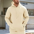 thumbnail image 5 of LIIPEE Men Hoodie Solid Color Long Sleeve Pullover Hooded Sweatshirt With Pockets Male Comfort School Sweatshirts,Beige,L, 5 of 7
