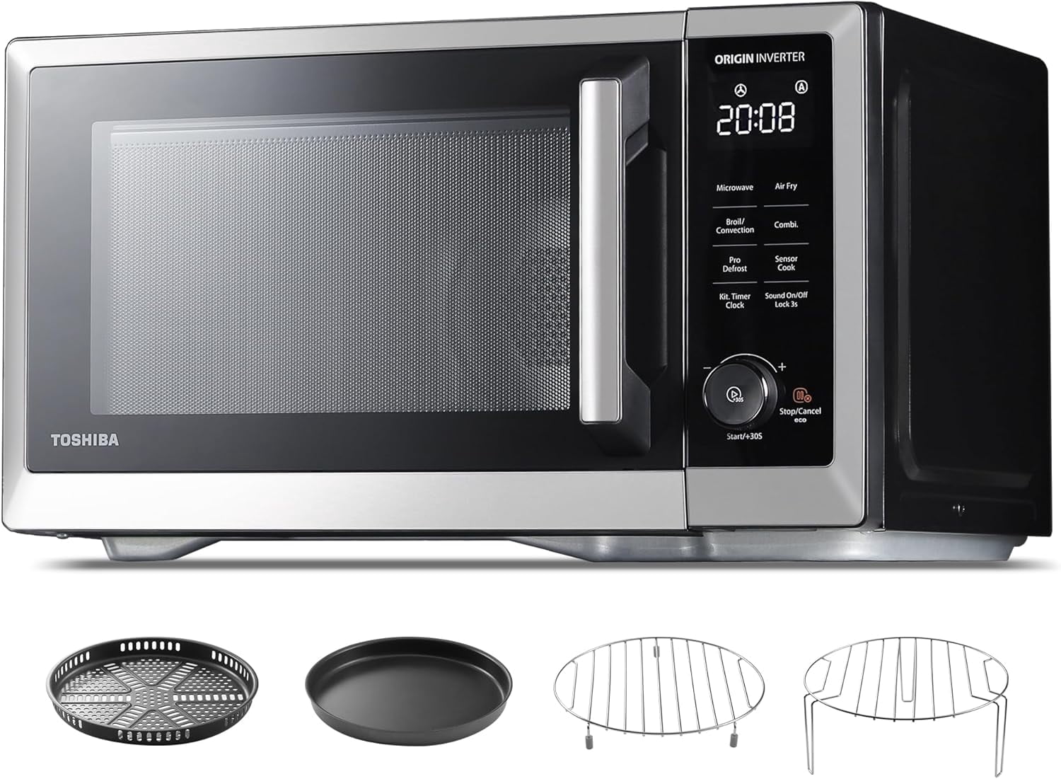 Restored Toshiba ML2-TC10SAIT-SS 1.0 cu. ft. 7-in-1 Countertop Microwave Oven Air Fryer Combo, 1000W, Stainless Steel (Refurbished)