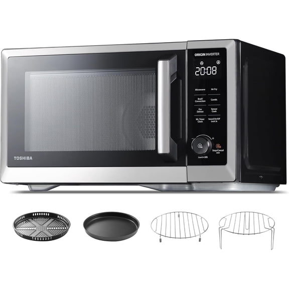 Restored Toshiba ML2-TC10SAIT-SS 1.0 cu. ft. 7-in-1 Countertop Microwave Oven Air Fryer Combo, 1000W, Stainless Steel (Refurbished)