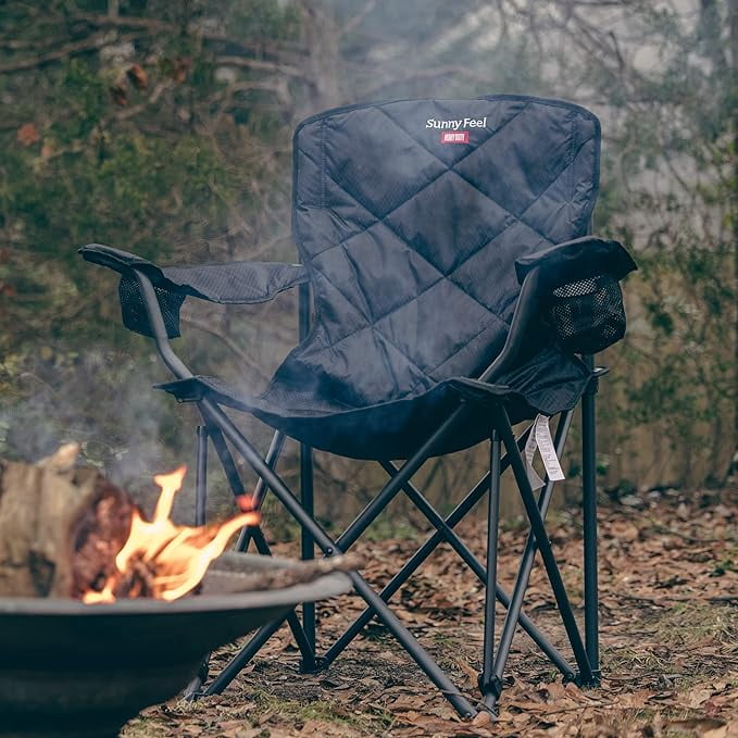SUNNYFEEL XXL Oversized Camping Chair Heavy Duty 800 LBS for Big Tall People Padded Portable Folding Quad Lawn Chairs with Armrest Cup Holder