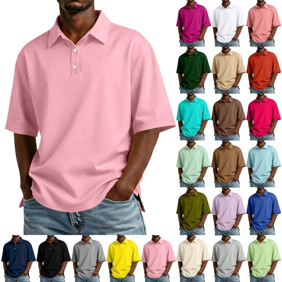 Tall Collared polo shirts Short Sleeve Shirt for Men , Casual Fit Top for Work, Tennis & Golf Light pink M