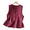 thumbnail image 4 of LEKWK Linen Vest Women V Neck Button Down Casual Vest Tops Vintage Sleeveless Loose Fit Breathable Solid Jacket Summer Fashion Casual Outerwear, 4 of 9