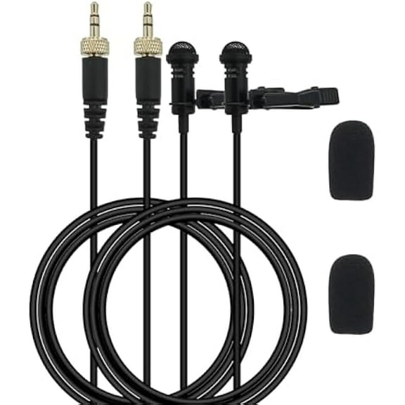 2-Pack Mic Replacement for DJI, Rode, Sennheiser Wireless Transmitter Lavalier Lapel Microphone - Wearable, Omnidirectional, 3.5mm TRS