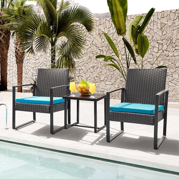 Devoko 3 Pieces Clearance Outdoor Patio, Bistro Set PE Rattan Cushioned ...