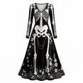 thumbnail image 4 of HCBY Women Skeleton Dress Halloween V Neck Long Sleeve Skull Print Gothic Swing Maxi Dress for Party, 4 of 4