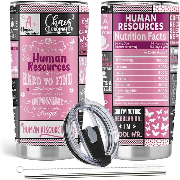 Human Resources Gifts, HR Gifts for Women, Human Resources Professional Day Gifts, HR Co Worker gifts, 20oz Stainless Steel Tumbler with Lid Straw, Pink