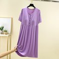 thumbnail image 2 of ZKCCNUK Women's Nightgowns & Sleepshirts Women Blouse Plain Casual Round-Neck Regular Short Sleeve Long Sleepshirts M, 2 of 7