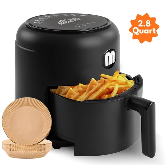 MIRASTON 2.8QT Digital Mini Air Fryer, Touchscreen Small Black Airfryers, Dishwasher-Safe, Fast Cooking for Breakfast with 20Pcs Air Fryer Liner, 304 stainless steel
