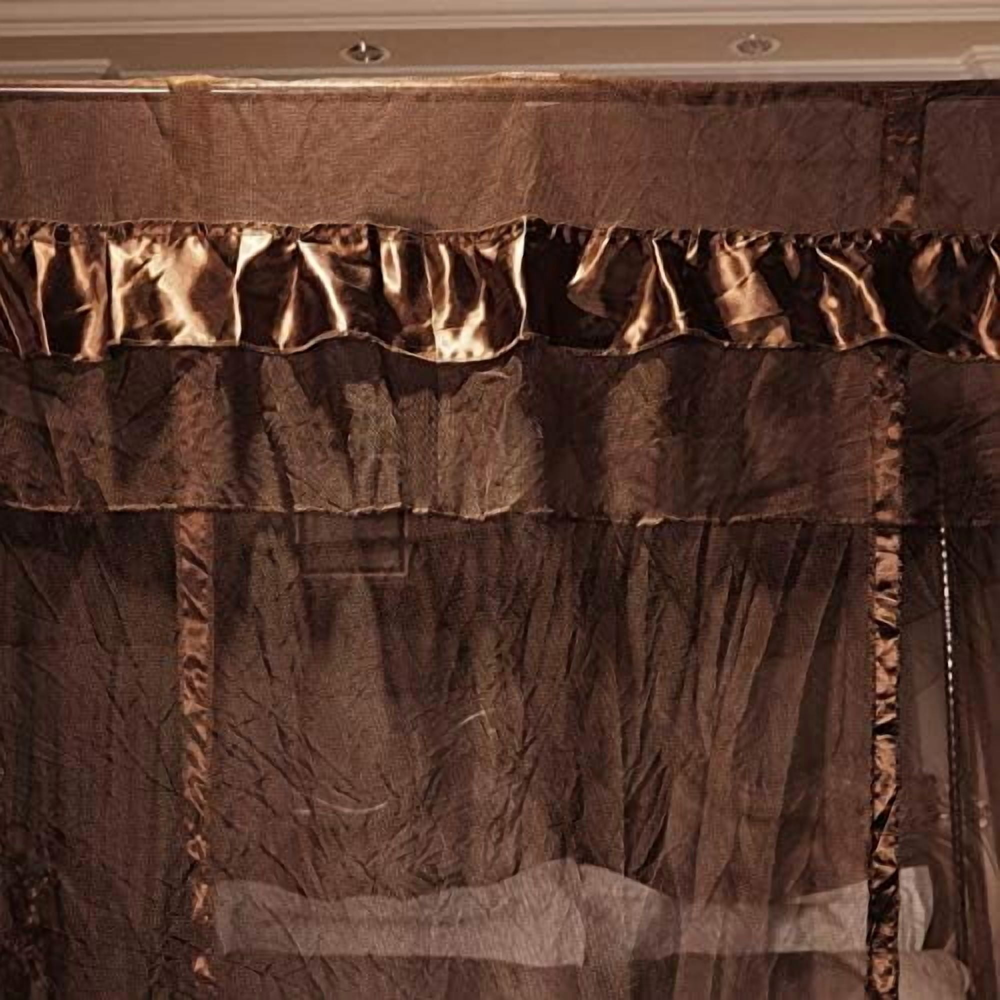 4 Corners Post Canopy Bed Curtains Canopy for Bed King Size - Royal Luxurious Mosquito Net Bedroom Decor (King, Coffee)