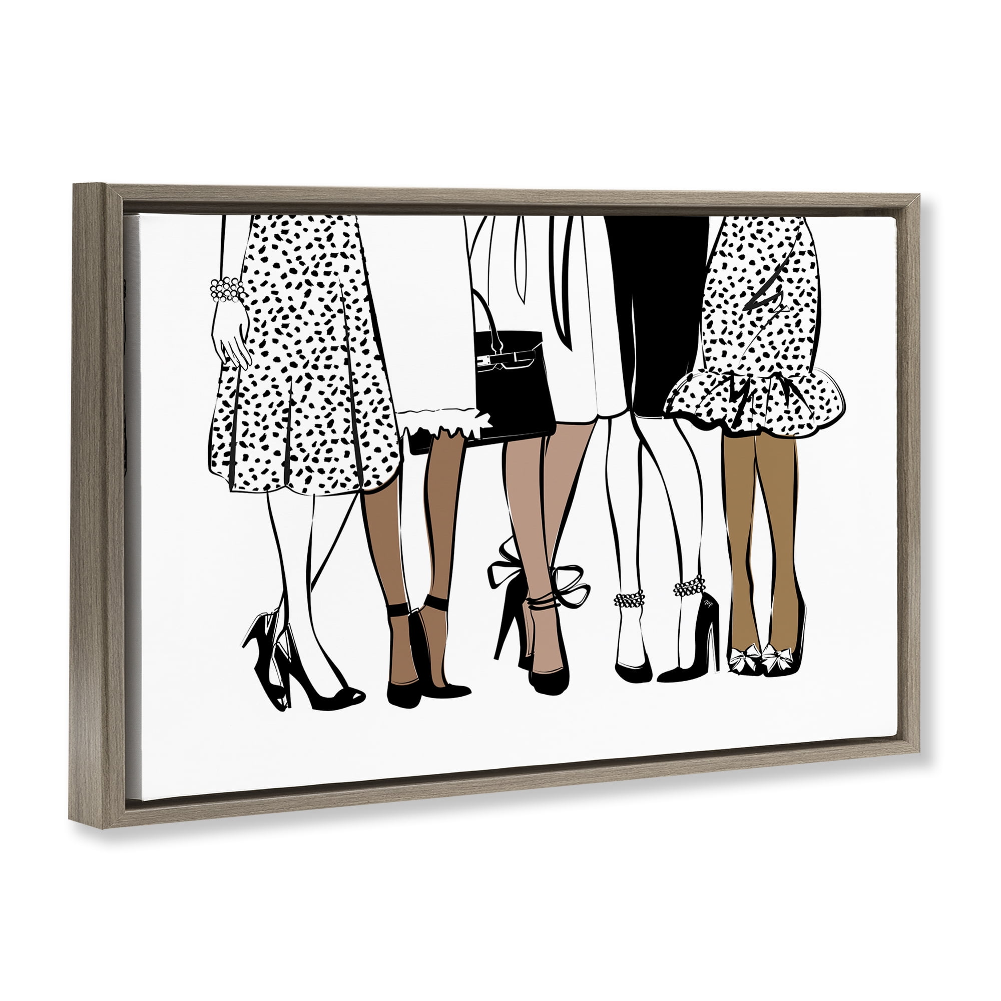 Stupell Industries Trendy Fashion Girlfriends People Painting Brown Floater Framed Canvas Art Print Wall Art, 31 x 21