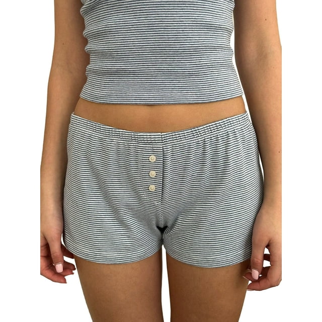Gupgi Ensemble de Pyjama à Rayures pour Femmes 2 Pcs Tenue d'Intérieur d'Été Camisole Sans Manches à Col en V et Shorts Élastiques