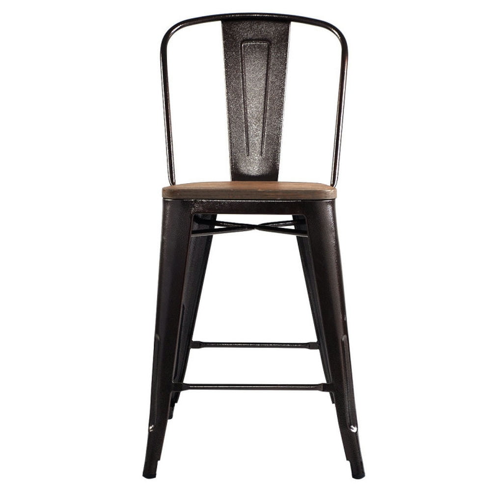 Demi Bonn Set of 4 Industrial Metal Counter Bar Stool Dining Chairs with Removable Backrests, Brown