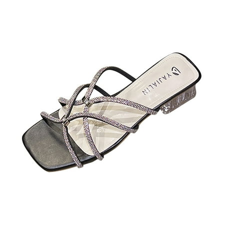 

Naughtyhood Womens Sandals Orthopedic Sandals Flat Sandls Slippers，New Summer Rhinestone Thick Heel Sandals Casual Peep-toe Casual Slippers Clearance