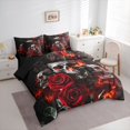 thumbnail image 2 of Homewish Watercolor Skull 7 Pieces Full Size Bedding Sets,Vintage Rose Flowers Full Size Bed in a Bag,Gray Red,Black Reversible, 2 of 8