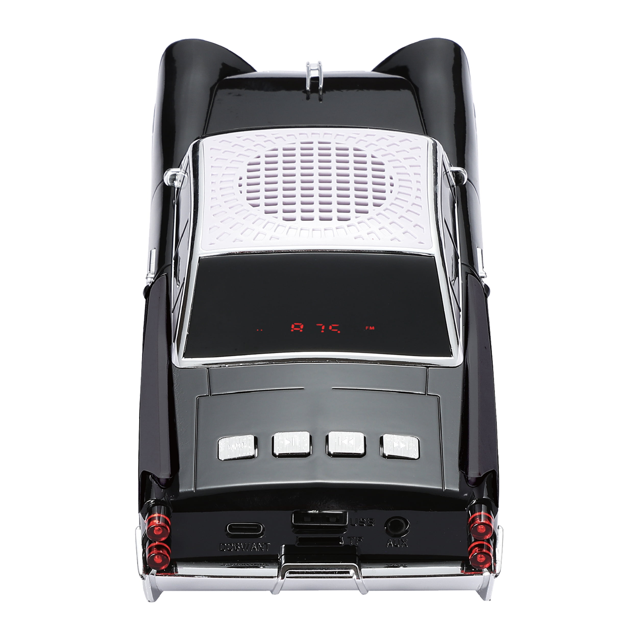 QFX Bluetooth 1959 Retro Classic Car Speaker, Dual 2-inch Speakers, Hands-Free Link, Built-in Microphone, FM Radio, and LED Party Lights, Black- BT-1959-BLK