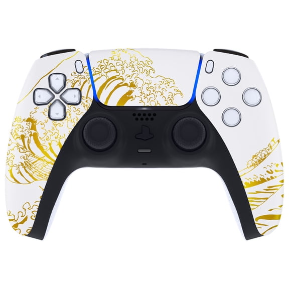 eXtremeRate Replacement Touchpad Front Housing Shell for ps5 Controller BDM-010/020/030/040/050/060- The Great GOLDEN Wave Off Kanagawa - White