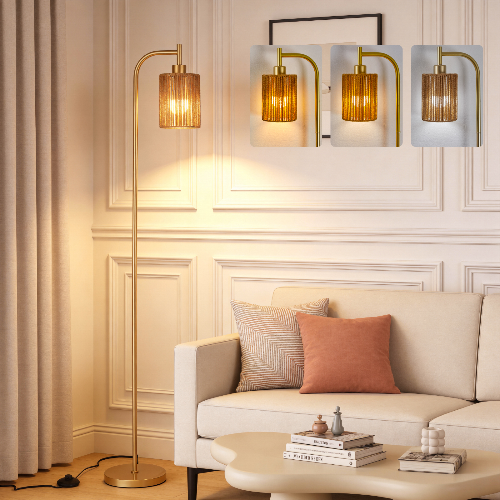 Floor Lamps for Living Room,3-Way Dimmable Standing Lamps with White Linen Shade,60" Vintage Tall Pole Light for Reading, Bedroom,Bulb Included
