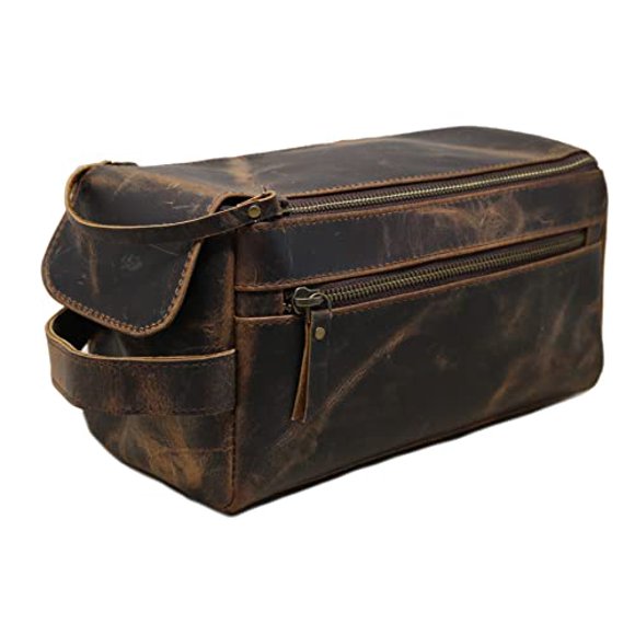 Men's Buffalo Genuine Leather Toiletry Bag Waterproof Dopp Kit Shaving Bags And Grooming For Travel Groomsmen Gift Men Women Hanging Zippered Makeup Bathroom Cosmetic Pouch Case M