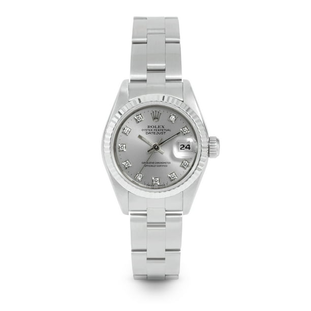 Rolex Pre Owned Rolex Datejust 69174 W Silver Diamond Dial 26mm Ladies Watch Certified Authentic Warranty Included Walmart Com Walmart Com