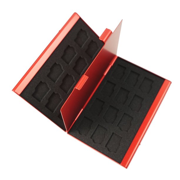 Foto&Tech Red Aluminum Memory Card Carrying Case 24 Slots for Micro