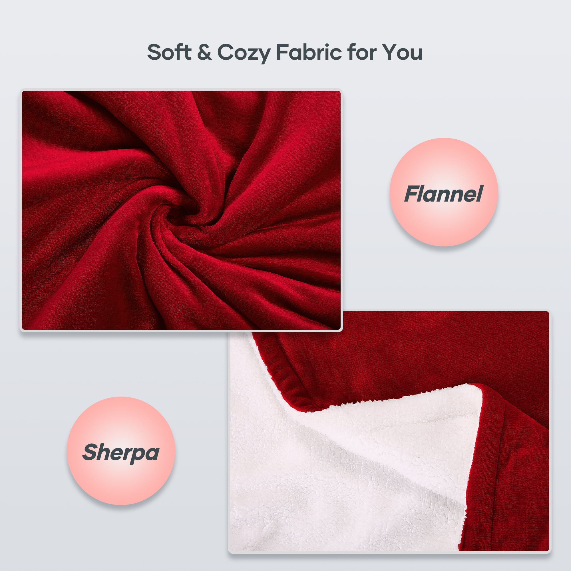 MARNUR Electric Throw Blanket 50"x60" Flannel & Sherpa Heated Blanket with 6 Heating Levels, 5 Hours Timer - Red