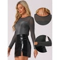 thumbnail image 2 of DARING DIVA Women's Glitter Mesh Panel Round Neck Sparkly Tops XS Gray Silver, 2 of 6