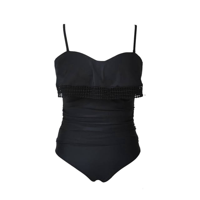 Traje de Baño Op Talla G Liso con Olán y Encaje Negro