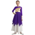 thumbnail image 4 of Ocealan Robe Métallique à Manches Longues pour Filles, Style Ballet, Moderne Contemporain, Danse, Lavande, Taille 10, 4 of 7