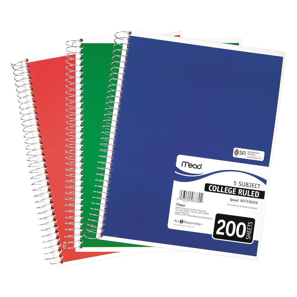 Mead 5 Subject Notebook, College Rule, 81/2 x 11, White, 200 Sheets