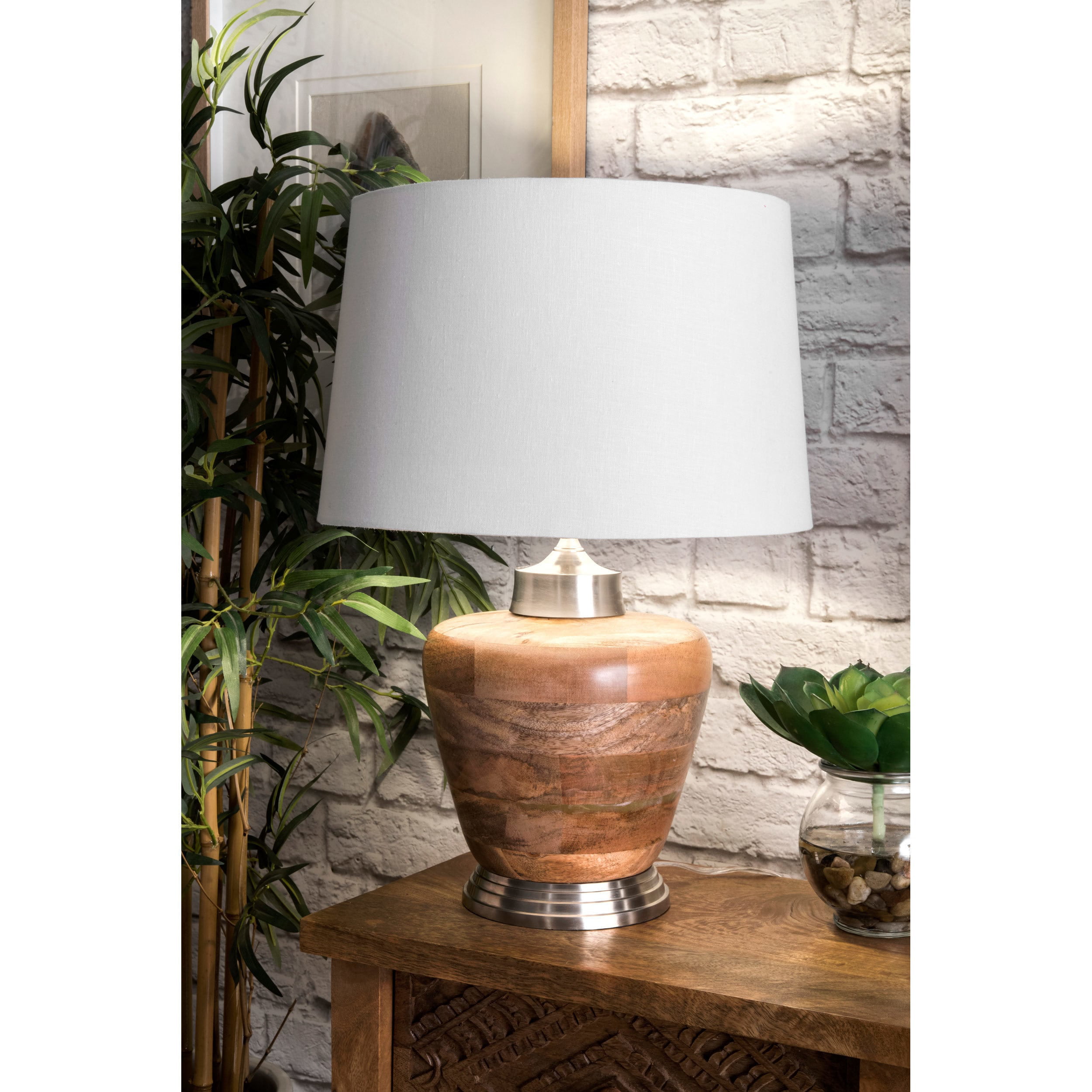 Espresso Geometric Wood Table Lamp wNatural Jute Shade