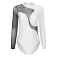 thumbnail image 3 of Loodgao Women Shiny Rhinestone Ballet Dance Leotard Keyhole Back Mesh Long Sleeve Gymnastics Bodysuit White XXL, 3 of 7