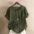 thumbnail image 1 of Lydiaunistar Women's Spring Tops Casual Short Sleeve Button-Up Printed Blouse, Plus Size Polyester Round-Neck Shirt for Daily Work Party, Army Green, 1 of 4