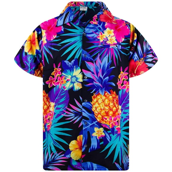 KING KAMEHA T-Shirts d'Été Ananas-Dessings pour Hommes Manches Courtes, Ananas, Noir-Bleu, 3TG