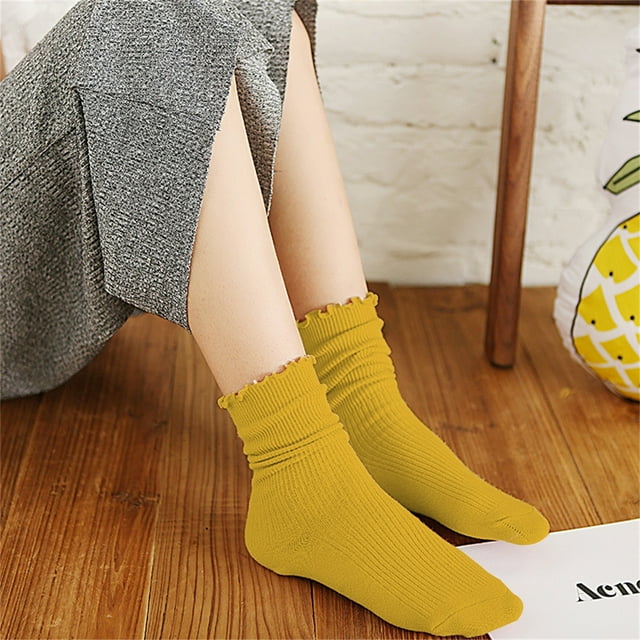 Chaussettes Empilables Jaunes Automne et Hiver en Coton Fin pour Femme