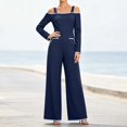 thumbnail image 2 of Tqcoqu Women's Cold‑Shoulder Jumpsuit, Contrast Piping Long Sleeve Wide Leg Floor Length Jumpsuit with Large Patch Pockets, 2 of 9