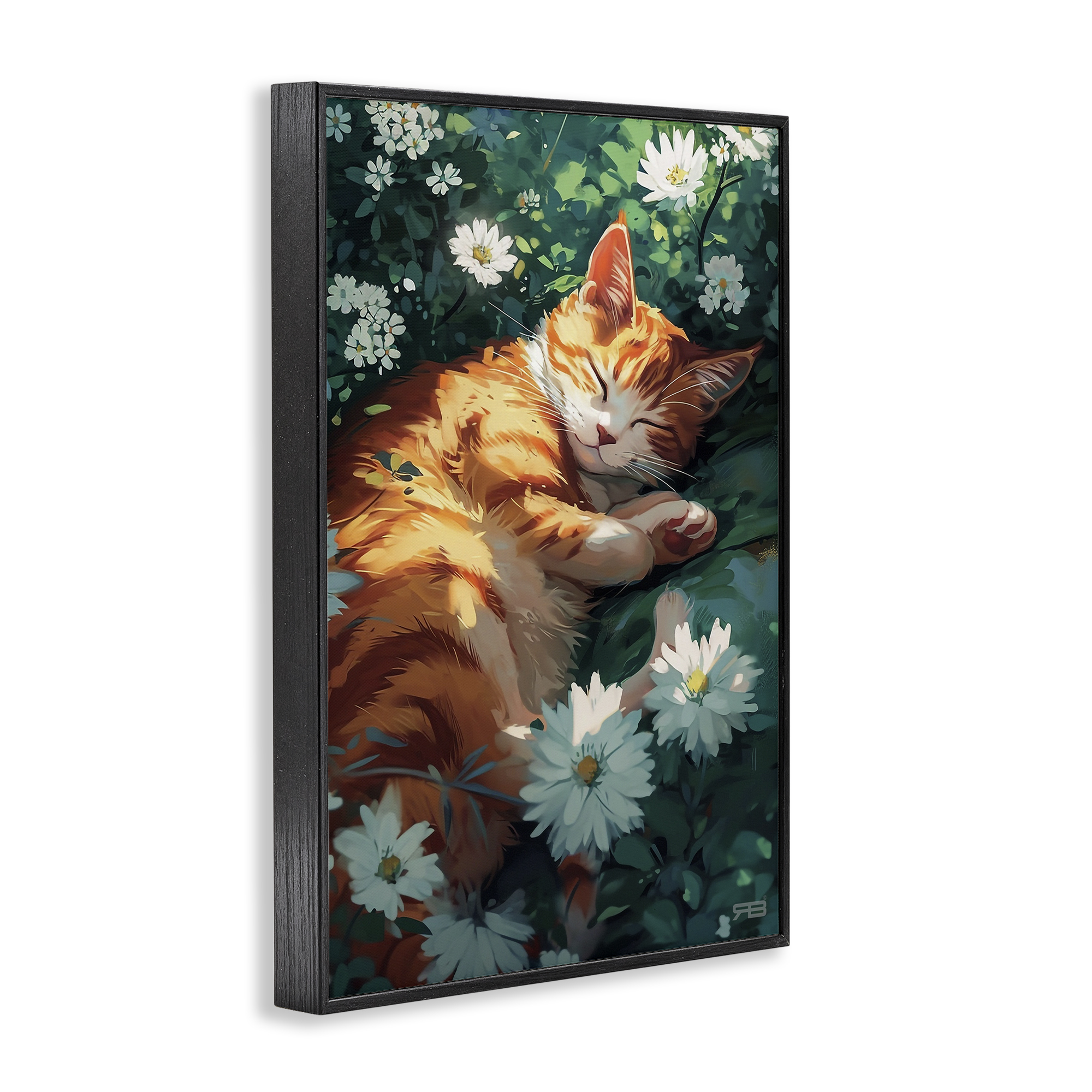 Stupell Industries Cat Sleeping in Meadow Animals & Insects Painting Black Framed Art Print Wall Art, 12 x 18
