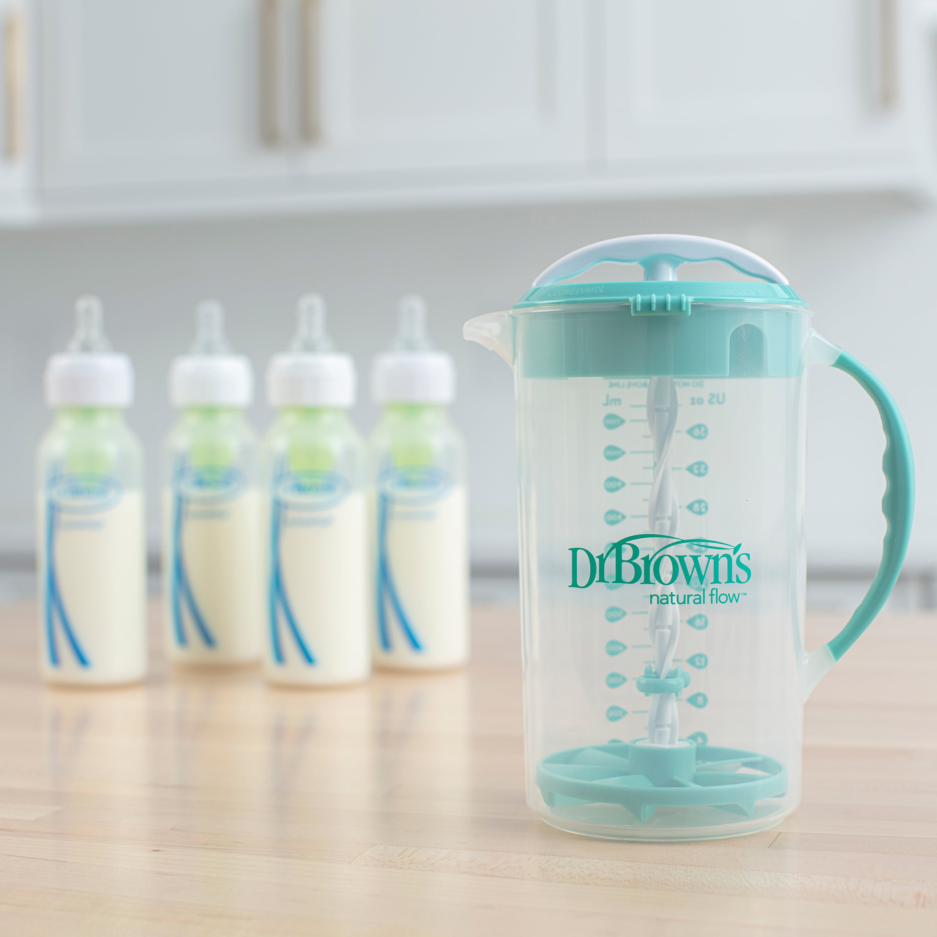 Dr. Brown's Baby Formula Mixing Pitcher with Adjustable Stopper / No Drip Spout, Teal, 36oz, 1-Pack