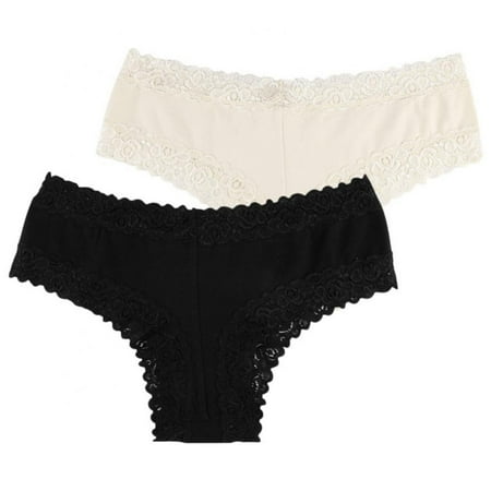 

Thongs Underwear For Women-Sexy Lace Panties Low Rise Silky Underwear 2 Pack S-XL