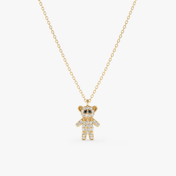 1.00CT White Simulated Diamond 925 Silver Teddy Bear Pendant 14k Yellow Gold Plated