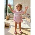 thumbnail image 3 of Cenuakty Baby Girls Romper, Short Sleeve Doll Collar Stripes Embroidery Goose Infant Bodysuit Birthday Summer Clothes, 3 of 9
