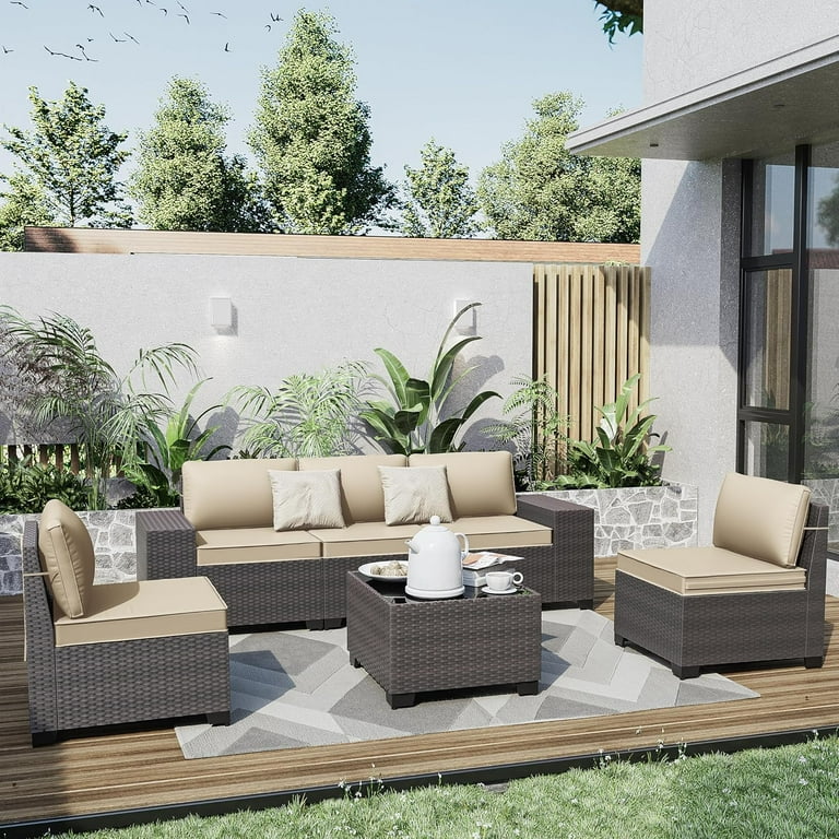 Kullavik Patio Furniture Set Sofa 6-Piece Wicker PE Rattan