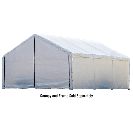 shelterlogic supermax canopy enclosure kit  white  18 20 ft. (frame and canopy sold separately) The ShelterLogic 18 x 20 ft. SuperMax Enclosure kit- seasonal Storage Solution made simple. Now you can quickly convert your 18 wide SuperMax Canopy to a functional  low cost enclosed shelter in minutes. Built to your canopies exact frame specs. The SuperMax enclosure kit easily attaches to your existing frame in minutes. Expand the use of your canopy  create more storage space. Ready to go out of the box. Enclosure kit only.ENCLOSURE KIT ONLY - CANOPY FRAME AND COVER SOLD SEPARATELY. Fits all 18 x 20 ft. SuperMax 2 in. diameter canopies.. Heat sealed seams not stitched for a stronger bond. 100% water resistant. Constructed of ripstop woven polyethylene fabric. 50+ UPF Sun Protection blocking 98% of harmful UV Rays. Added UV protection  fade blockers  anti- aging  anti-yellowing and anti-microbial agents. UV protection treated inside  outside and in between. Quick and easy set-up attached to canopy frame in minutes with bungee fasteners  reuse your existing bungees or reorder.