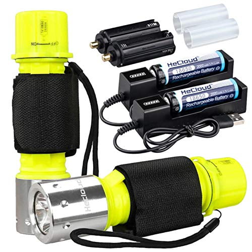 3 Modes IPX8 Waterproof Level Flash Light Rechargeable 1000 Lumens Dive Flashlight with 8 Pack High Capacity Rechargeable Battery and Charger 